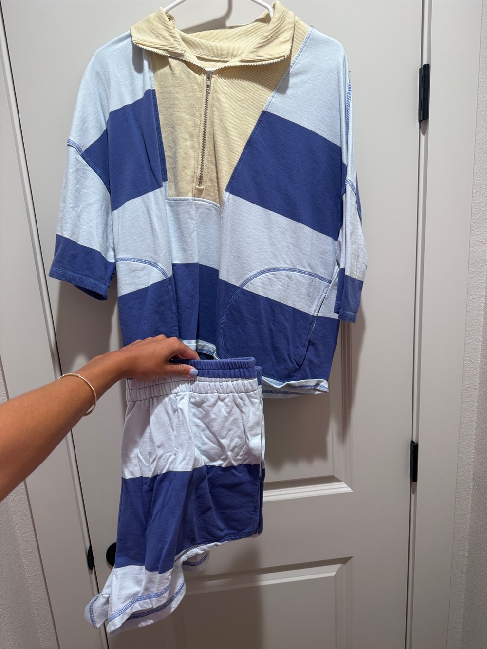 Striped Blue & Cream Women’s Lounge Shorts Set